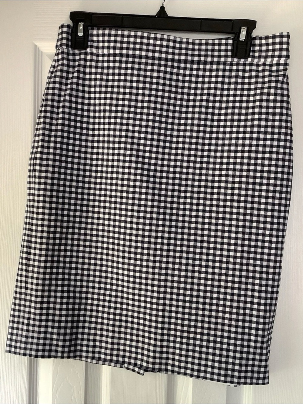 J. Crew Navy Blue and White Gingham Pencil Skirt